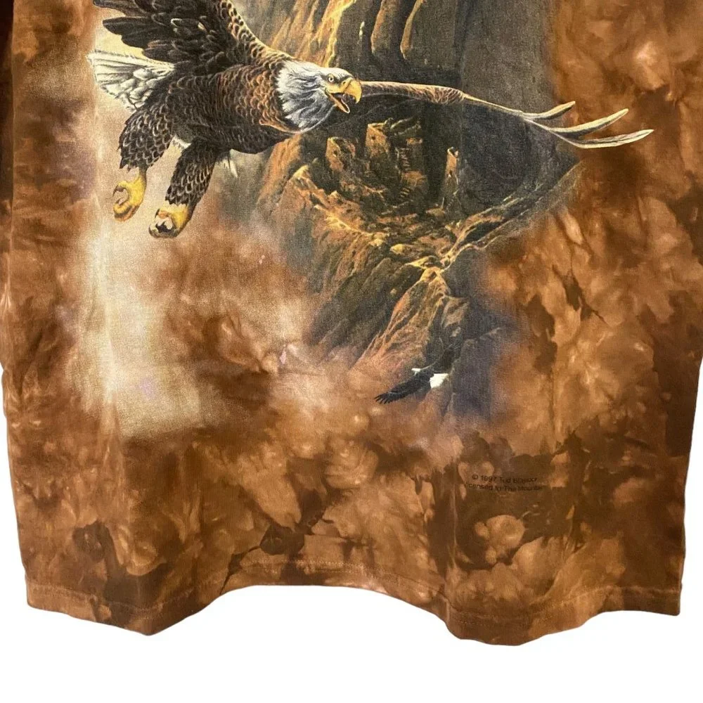 Vintage 1997 The Mountain Bald Eagle Graphic Shirt Men's Large Brown Tye-Die Tee - Picture 6 of 12